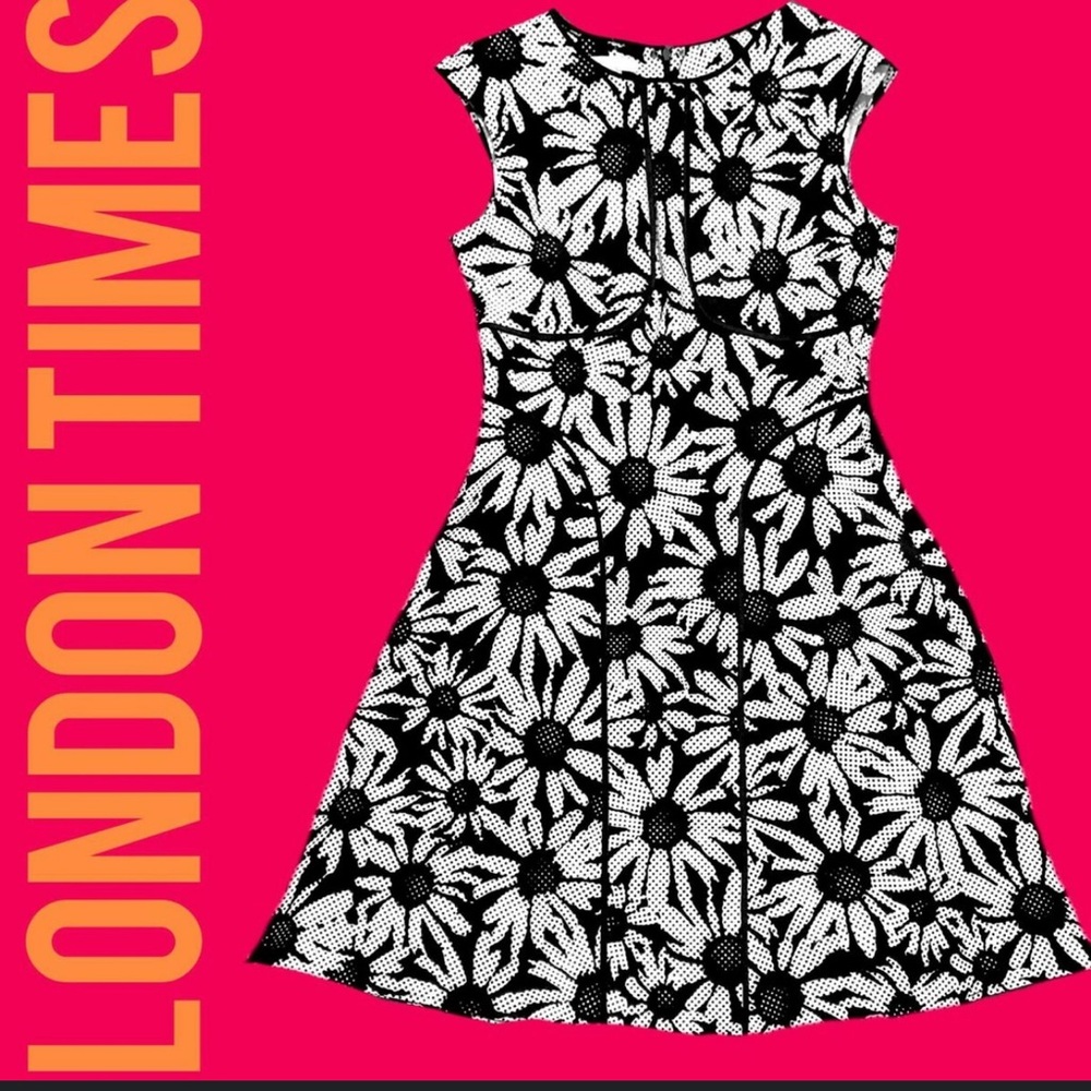 London Times Vintage 90's Cap Sleeve A-Line Dress with Daisy Print